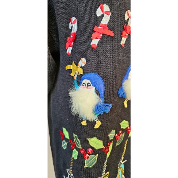 Yarnworks Sweater Womens Small‎ ELVES Ornaments FUN Vintage Ugly Christmas Party - Picture 2 of 9